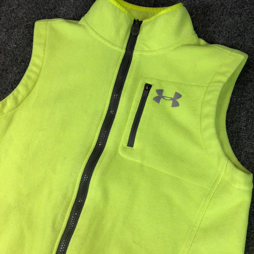 Under Armour ColdGear Fleece Vest Youth YLG Yellow Zip Pockets Activewear
